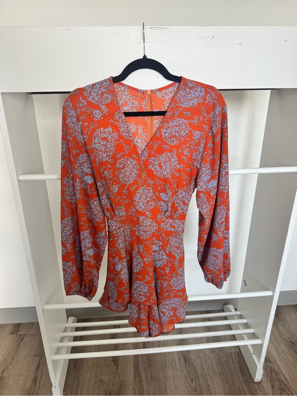 Source Unknown Orange Floral Long-Sleeve Dress